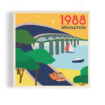 1988 révolution pont de l'île de ré affiche en bois odile de ré 40x40