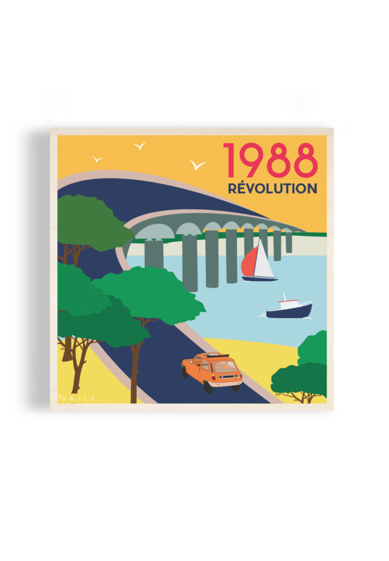 1988 révolution pont de l'île de ré affiche en bois odile de ré 40x40
