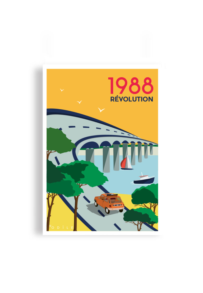 Affiche en papier 1988 pont de l'ile de ré A3 odile de ré
