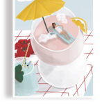Affiche en papier rosé piscine ile de ré 50X70 odile de ré