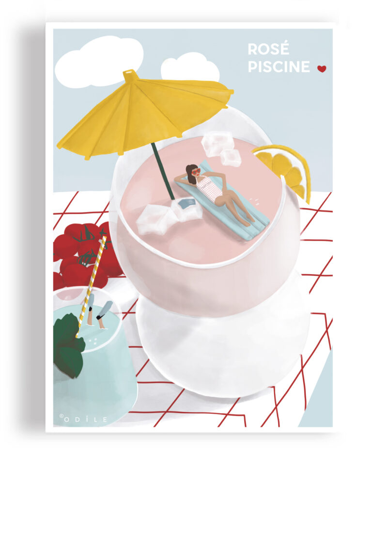Affiche en papier rosé piscine ile de ré 50X70 odile de ré