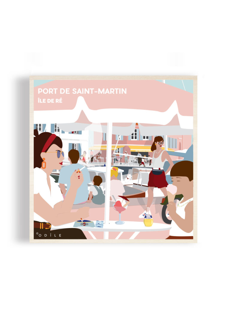 Port de Saint martin île de ré affiche en bois odile de ré 40x40