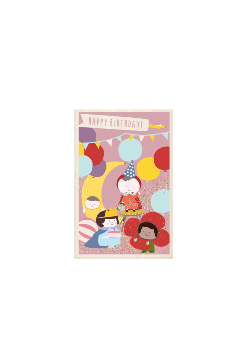 carte postale en bois happy birthday enfants
