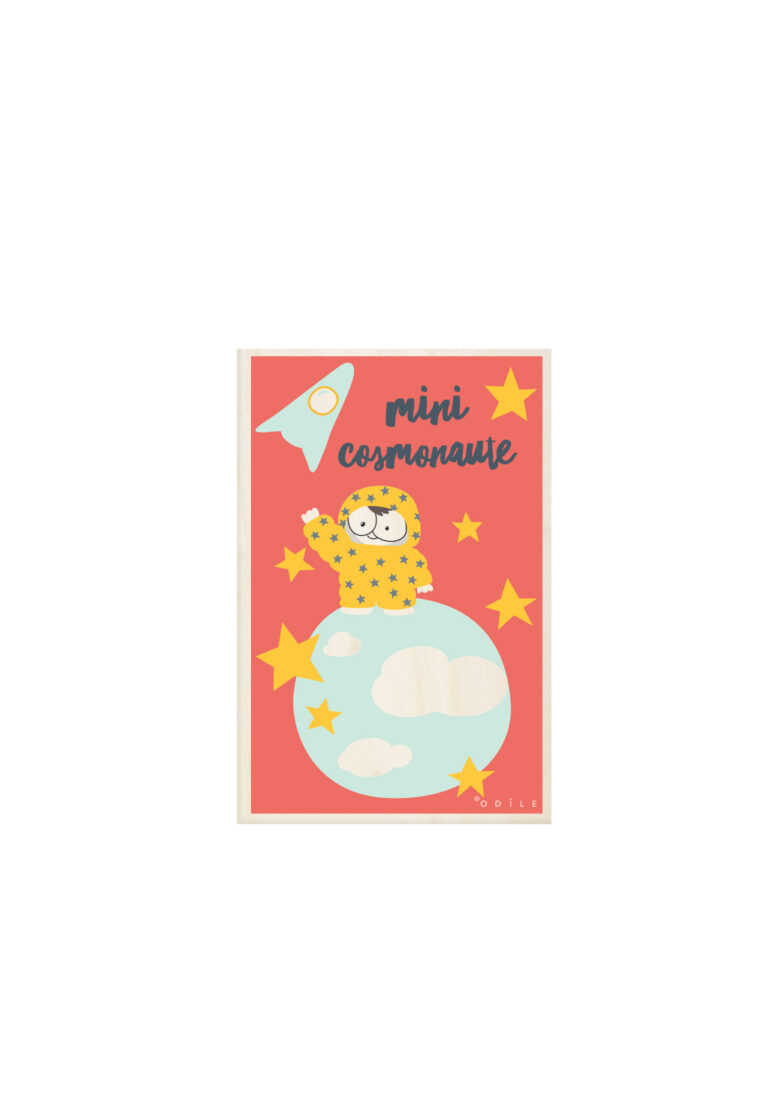 carte postale en bois mini cosmonaute