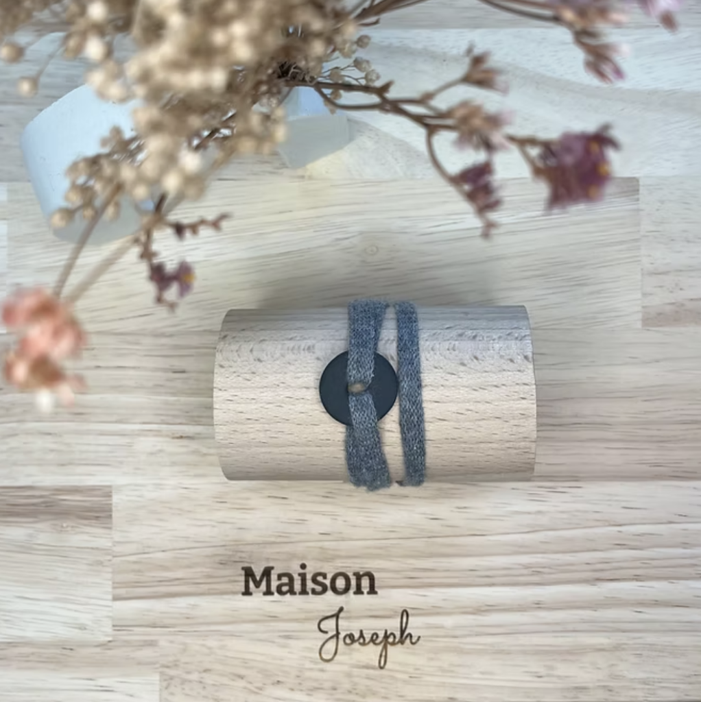 Bracelet en coton recyclé céramique Loya noire lien gris