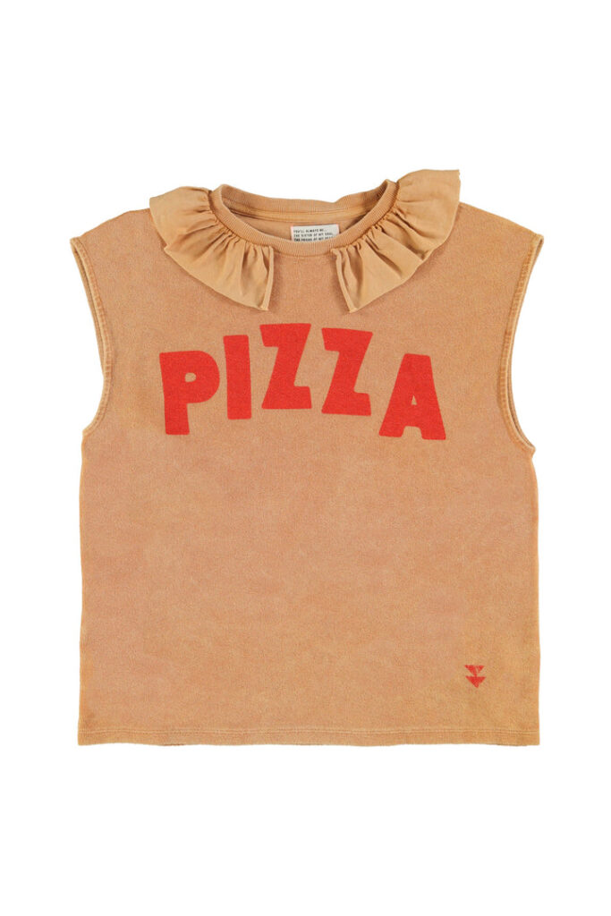 T-shirt sans manches marron col Peter Pan «Pizza»