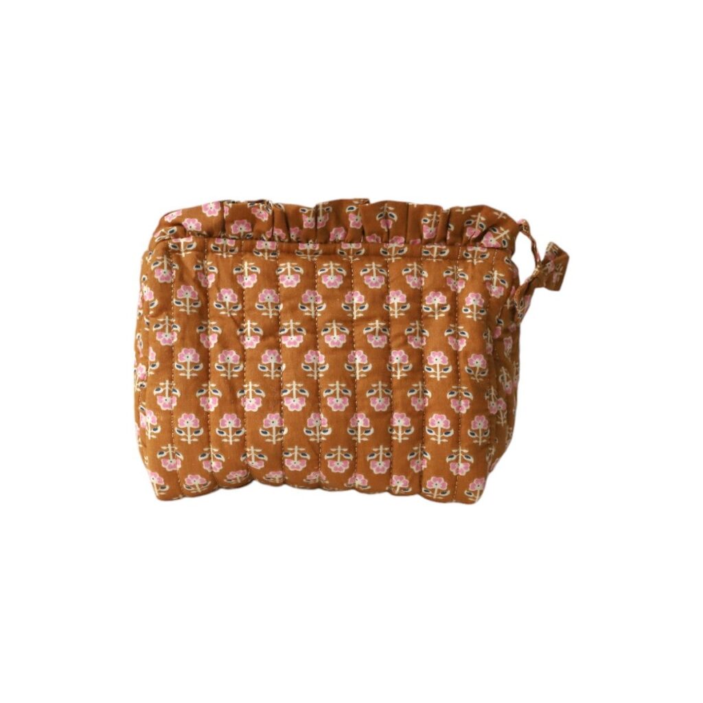 Trousse de toilette fleurie jaune curry – Coton matelassé