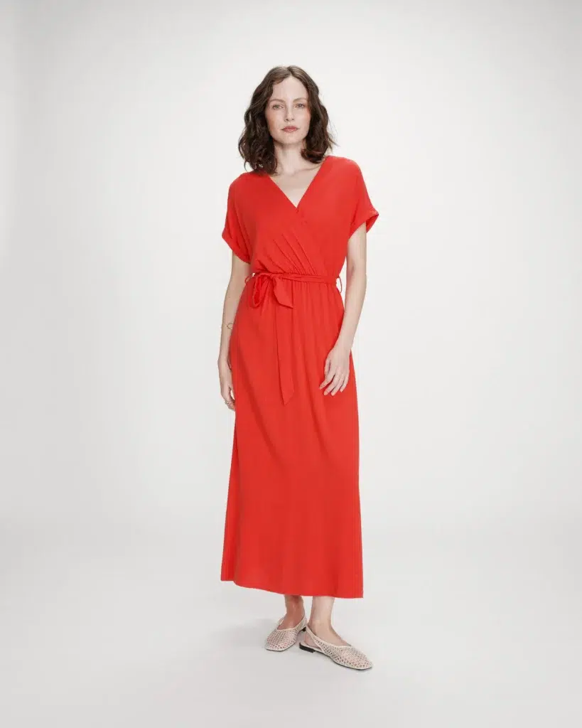 Robe longue Pollen sanguine portefeuille et ceinturée – Grace & Mila